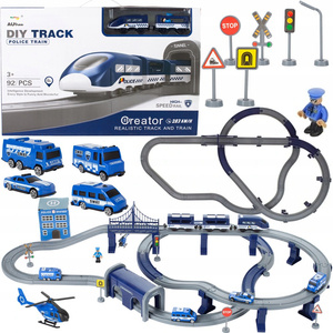 DUŻA KOLEJKA ELEKTRYCZNA POCIĄG Z WAGONIKAMI TOR NA AUTA POLICJA 92 EL