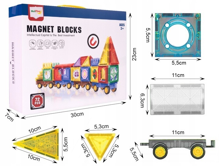 KLOCKI MAGNETYCZNE KONSTRUKCYJNE 3D EDUKACYJNE UKŁADANKA 72 el DLA DZIECI