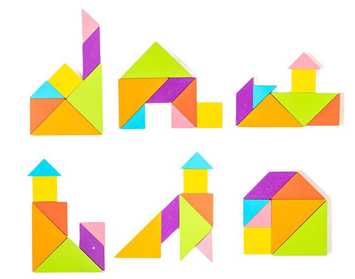 TANGRAM DREWNIANE PUZZLE GEOMETRYCZNE FIGURY KARTY GRA LOGICZNA MONTESSORI