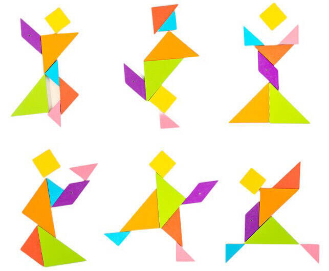 TANGRAM DREWNIANE PUZZLE GEOMETRYCZNE FIGURY KARTY GRA LOGICZNA MONTESSORI