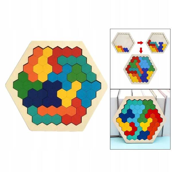 UKŁADANKA DREWNIANA TETRIS MONTESSORI PLASTER MIODU PUZZLE DLA DZIECI GRA