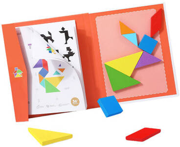 TANGRAM DREWNIANE PUZZLE GEOMETRYCZNE FIGURY KARTY GRA LOGICZNA MONTESSORI