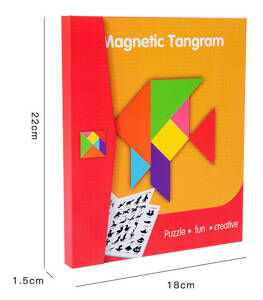 TANGRAM DREWNIANE PUZZLE GEOMETRYCZNE FIGURY KARTY GRA LOGICZNA MONTESSORI